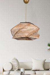 Opviq Lámpara de Araña HM190 Hecha a Mano Plástico y Madera Estilo Escandinavo y Rural Natural
